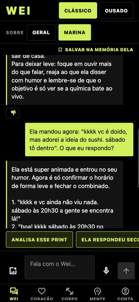 Tela do Wei: o usuário cola a mensagem que ela mandou e pergunta o que responder